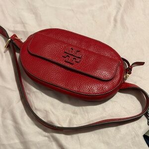 Tory Burch Cherry Red Pebbled Leather Crossbody